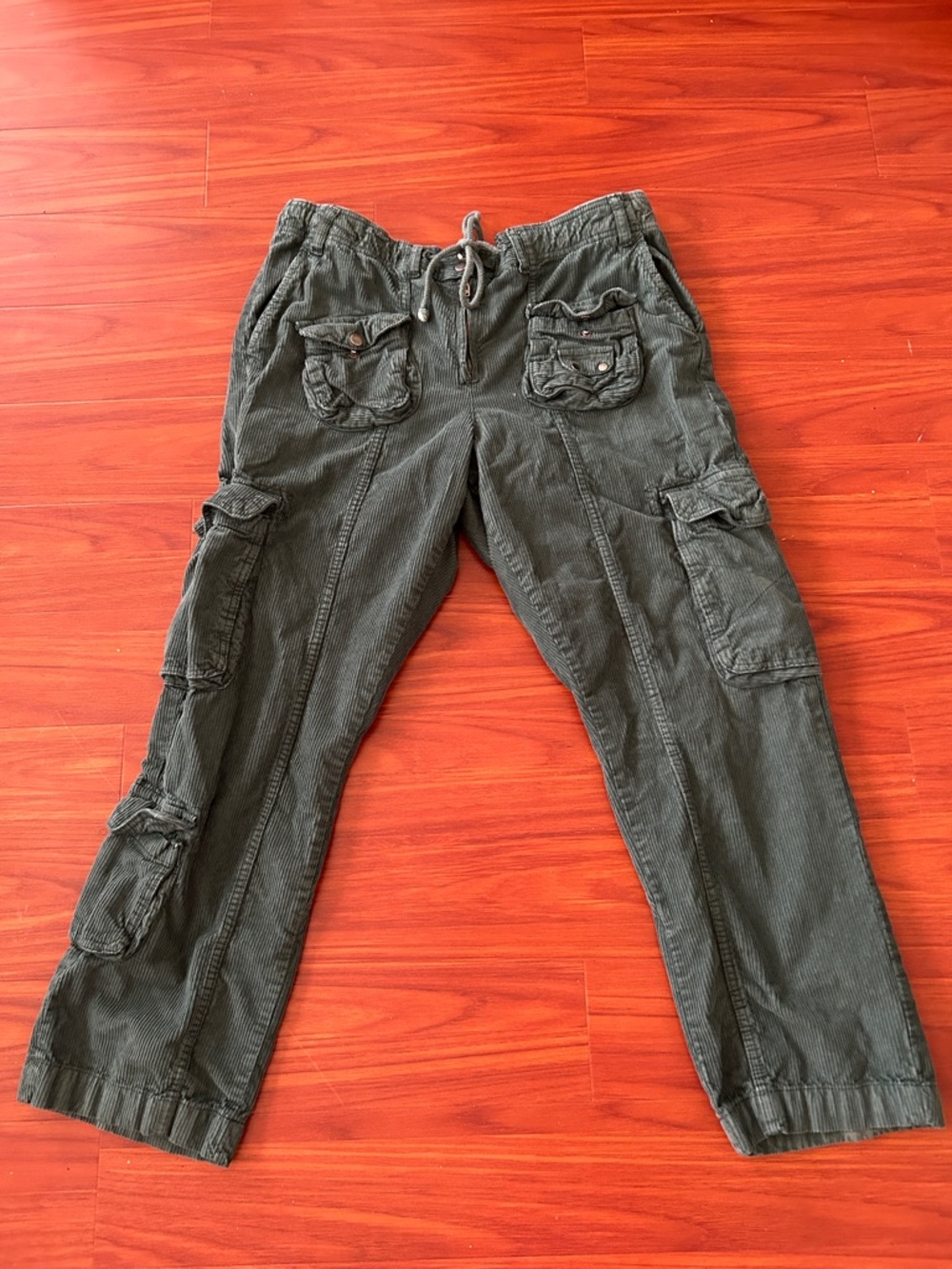 Free People Olive Green Cargo Pants with Drawstring Waist